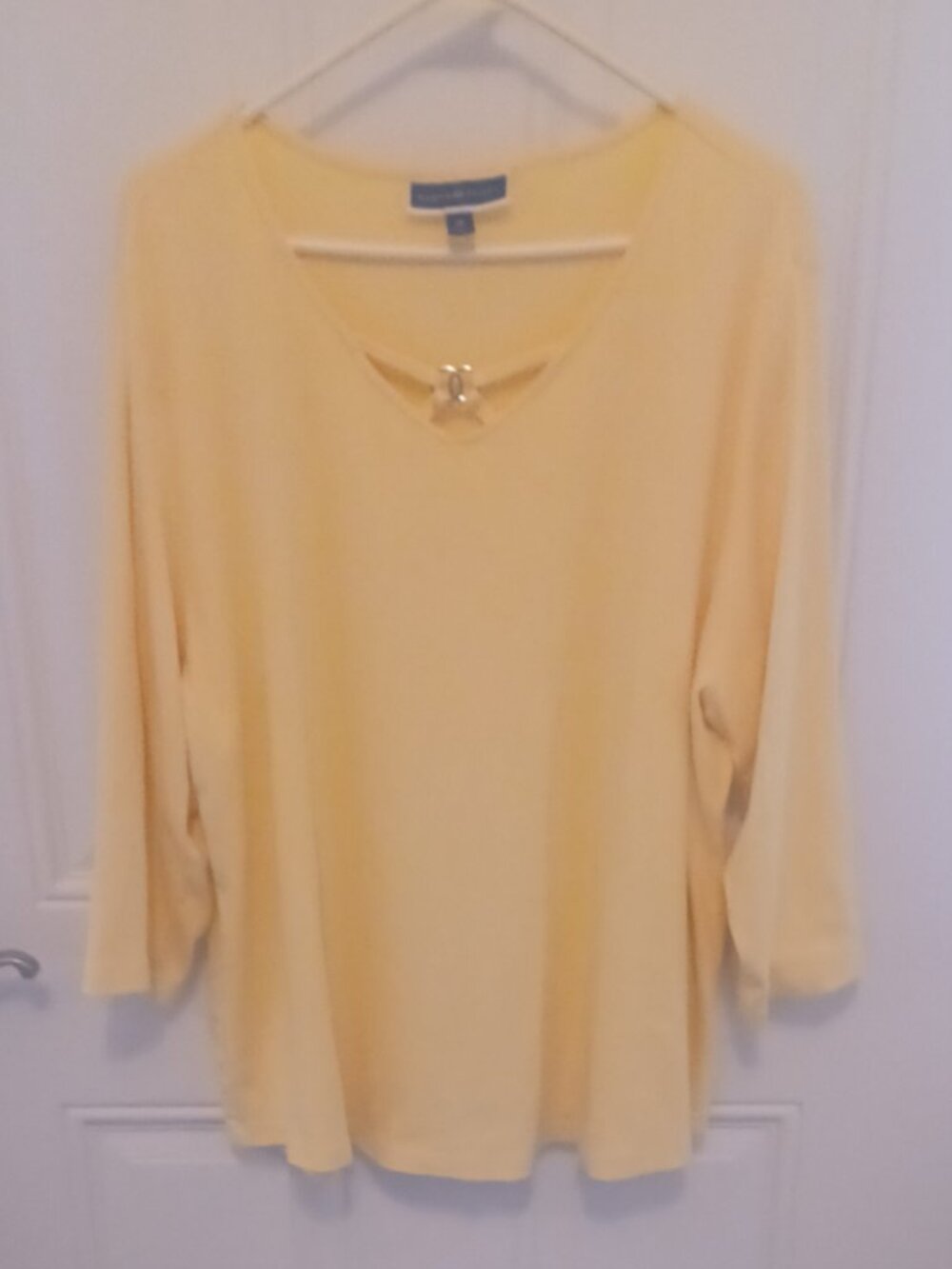 PLUS Karen Scott Yellow 3/4 Sleeve Sweetheart w/Charm Neckline Cozy Cute Top 3X